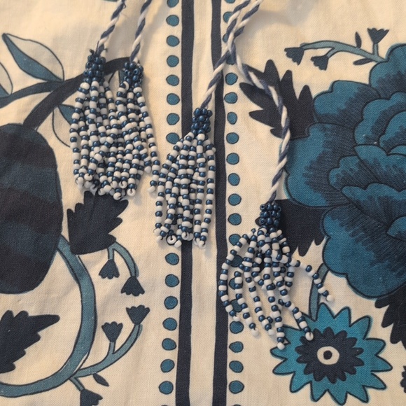 Farm Rio Linen Blend Blue And White Sundress - Picture 8 of 11